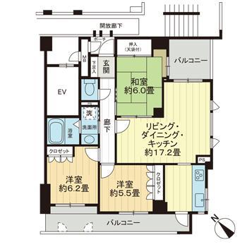 サーパス己斐西町(3LDK/2階)の間取り写真
