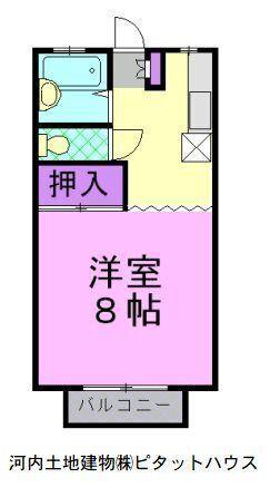ヒューゲルヴェークB(ワンルーム/2階)の間取り写真