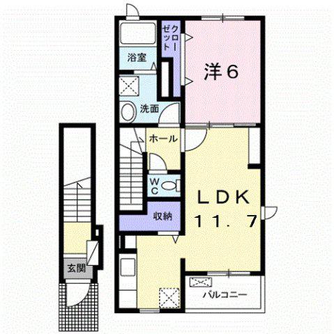 クラール仏生山B(1LDK/2階)の間取り写真