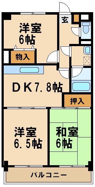 メディコーポ都筑(3DK/4階)の間取り写真