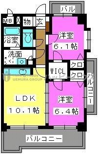 ヴァンクレール(2LDK/4階)の間取り写真
