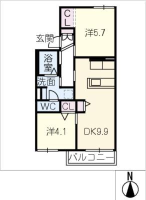 アザレアヒルズ(2DK/2階)の間取り写真