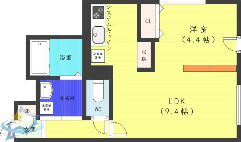 ドゥ・ヴィルヌーブ(1LDK/2階)の間取り写真