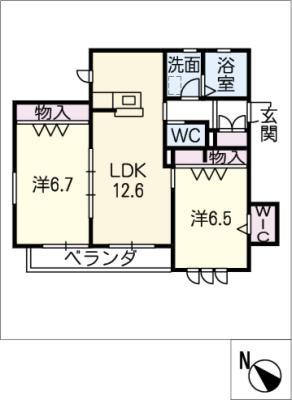 ヘーベルメゾン元徳重(2LDK/2階)の間取り写真