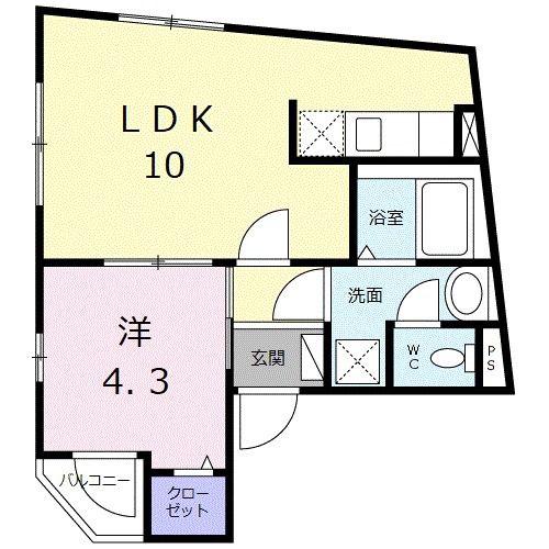 シルバーヴァイン(1LDK/1階)の間取り写真