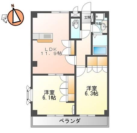 グランヴェールKUWAHARA(2LDK/2階)の間取り写真
