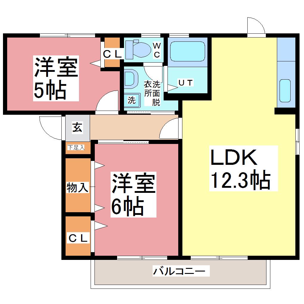 CONFAR GUCCIA(2LDK/2階)の間取り写真