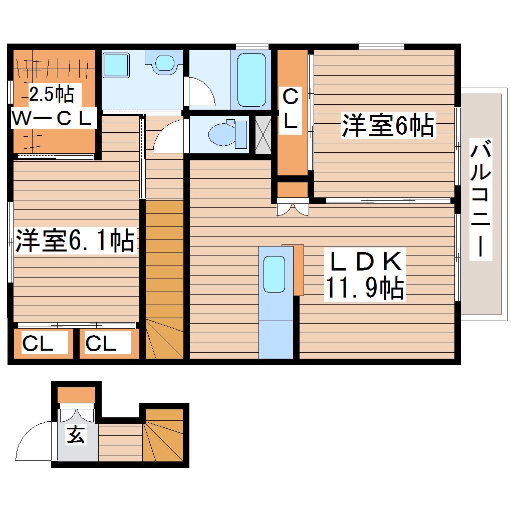 ラシーネ キュート(2LDK/2階)の間取り写真