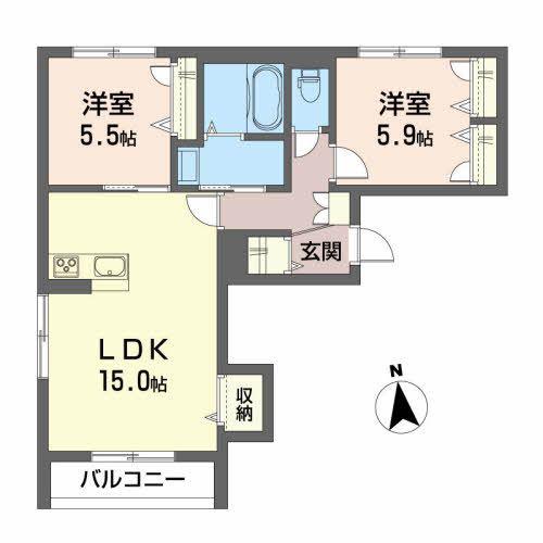 桧シャーメゾン(2LDK/2階)の間取り写真