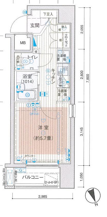 プレール・ドゥーク東京ベイ(1K/8階)の間取り写真
