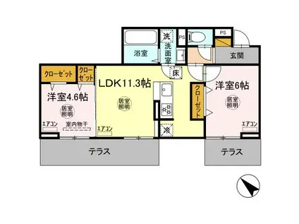 ルミエール五井・I(2LDK/1階)の間取り写真