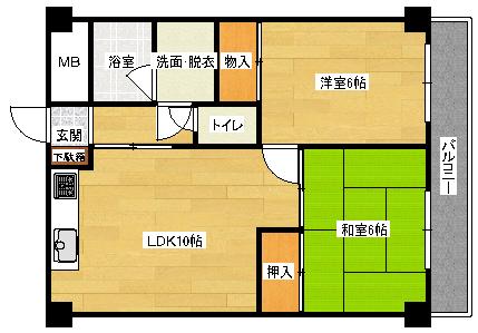ハーシオンフルタII(2LDK/3階)の間取り写真