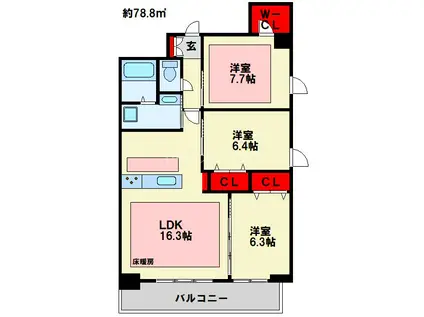 FAMILE(3LDK/8階)の間取り写真