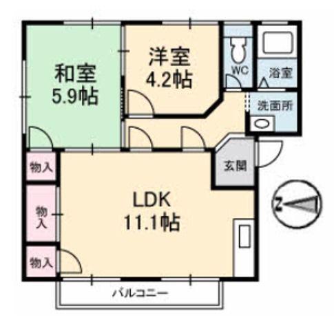 コーポラスやましたIII(2LDK/1階)の間取り写真