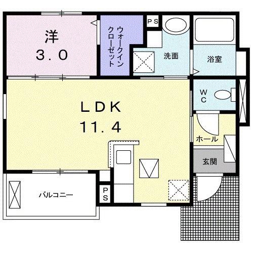 VERTESSEA・IX(1LDK/1階)の間取り写真