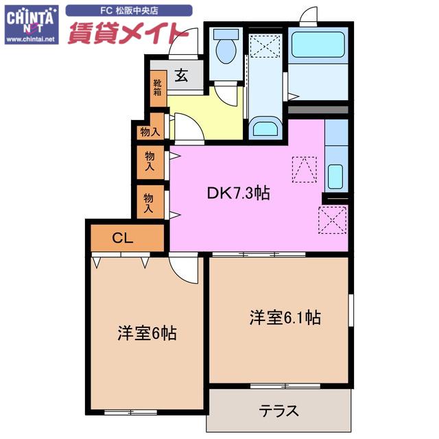 プラザサンライズA棟(2DK/1階)の間取り写真