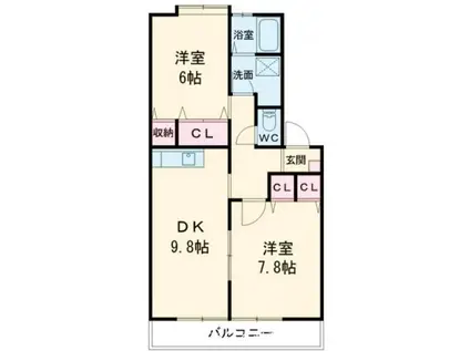 KGハイツⅨ(2LDK/2階)の間取り写真