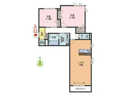 REFIANT灯明寺(2LDK/2階)の間取り写真