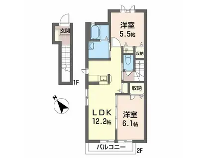 シャーメゾンディモア(2LDK/2階)の間取り写真