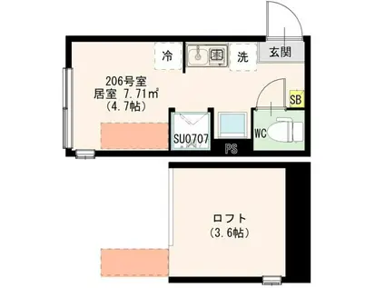 ハーモニーテラス若宮VII(ワンルーム/2階)の間取り写真