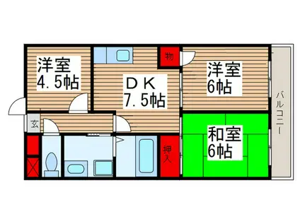 フロント陽光(3DK/2階)の間取り写真