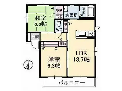 アクアグレイス(2LDK/2階)の間取り写真