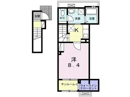 スリープレイスナイン(1K/2階)の間取り写真