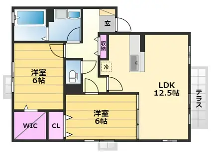 リビングタウン泉大津B(2LDK/2階)の間取り写真