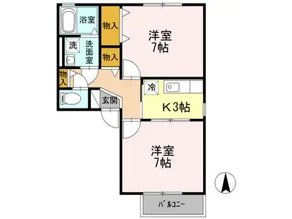 グランドール沢村A棟(2K/2階)の間取り写真