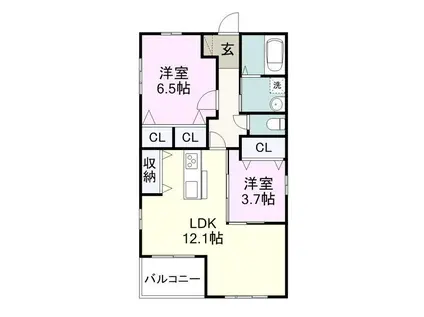 ウィズハイム幕山(2LDK/1階)の間取り写真