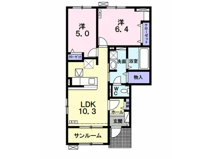 シエル ブルー(2LDK/1階)の間取り写真
