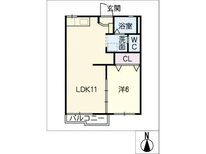 グリーンステージ白山B棟(1LDK/1階)の間取り写真