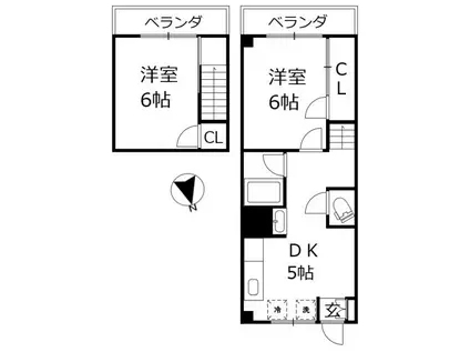 ハイグラウンビル(2DK/3階)の間取り写真