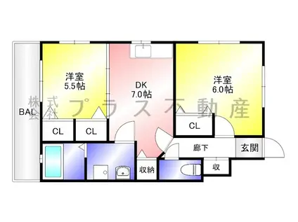 ベル・シェンヌ(2DK/1階)の間取り写真