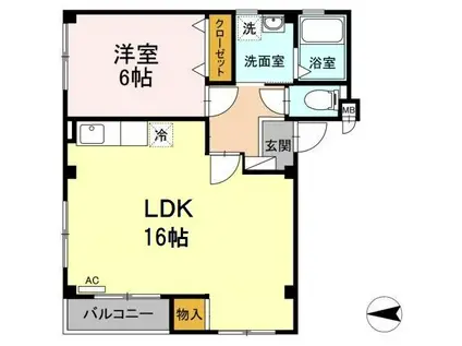 プリムヴェール(1LDK/2階)の間取り写真