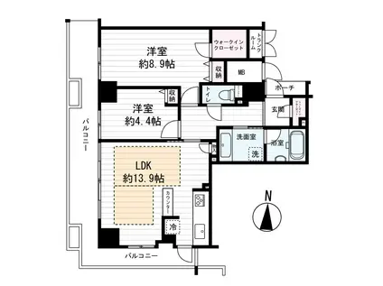 ジーニス大阪ウエスト(2LDK/26階)の間取り写真