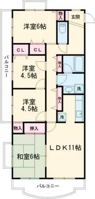 グリーンパーク樽井(4LDK/3階)の間取り写真