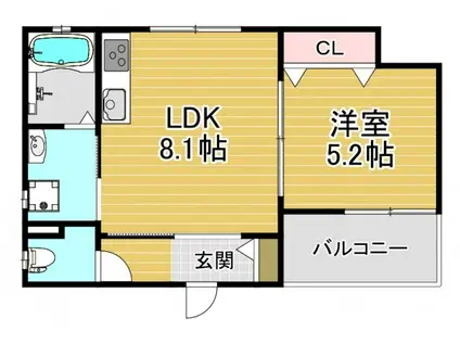 クリエオーレ福町II(1LDK/3階)の間取り写真
