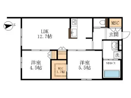 GRACE COURT西棟(2LDK/1階)の間取り写真