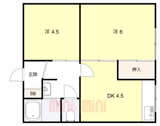 向マンション(2K/2階)の間取り写真