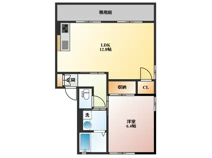 ディアス古賀島A(1LDK/1階)の間取り写真