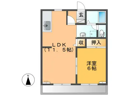 グリーンビレッジB棟(1LDK/1階)の間取り写真