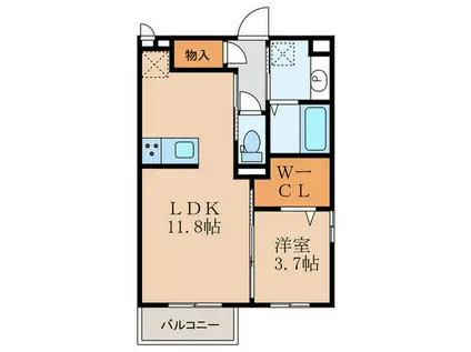プログレスI B棟(1LDK/2階)の間取り写真