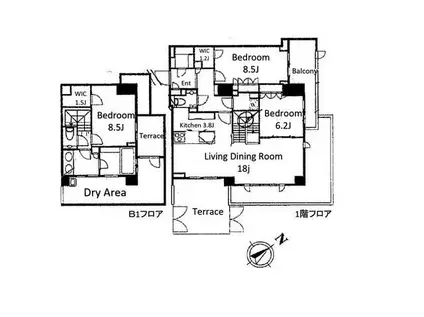 THE SANMAISON 表参道(3LDK/1階)の間取り写真