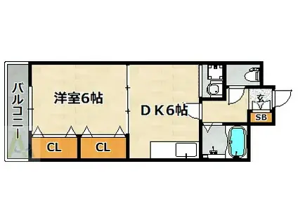 パルメゾン北町(1DK/2階)の間取り写真