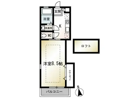 エクレール辻堂II(1K/2階)の間取り写真