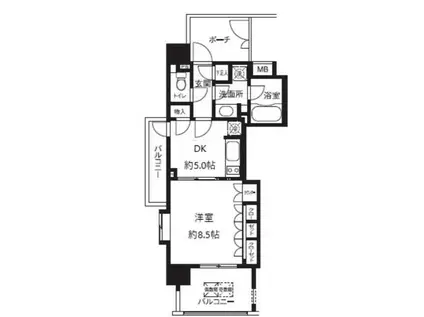 ライオンズシティ白金高輪(1DK/5階)の間取り写真