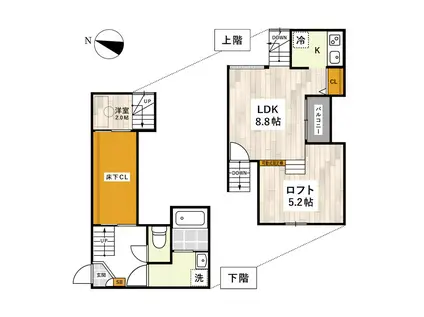 ADC熊本駅東マーレ(1LDK/1階)の間取り写真