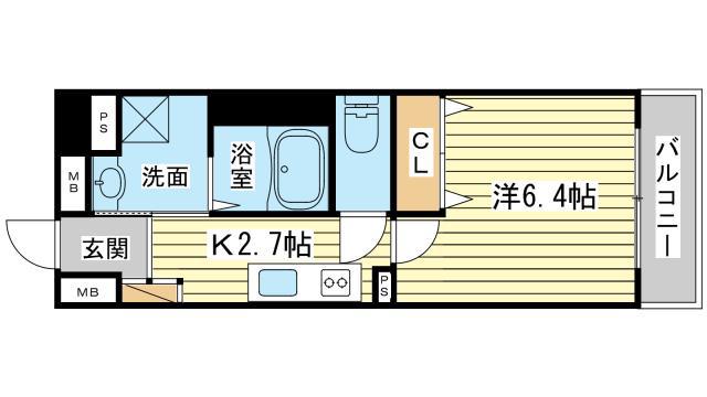 インタービレッジ船丘(1K/2階)の間取り写真