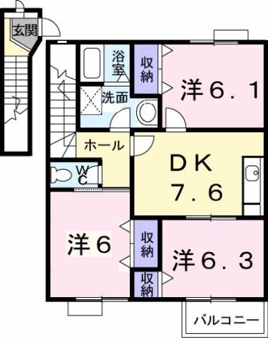 オーブリー鳴門 B(3DK/2階)の間取り写真